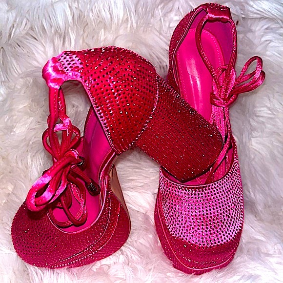 Pink Chunky Lace Up Platform - Picture 9 of 9